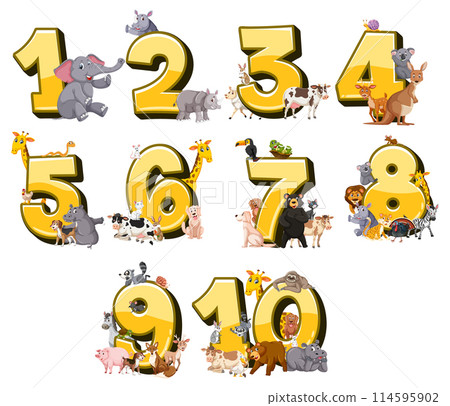 Animal Numbers Vector Illustration Animal Numbers Vector Illustration 114595902