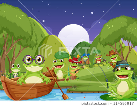Frogs Enjoying a Night Out 114595917