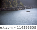 A distant view of the boathouses of Ine in autumn 114596608