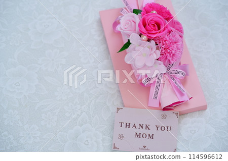 Mother's Day gift flower arrangement on white background 114596612