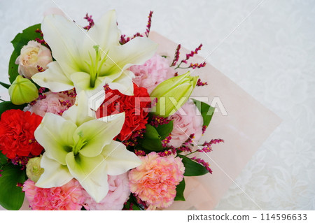 Mother's Day gift flower arrangement on white background 114596633