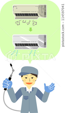 A worker recommending air conditioner cleaning 114597041
