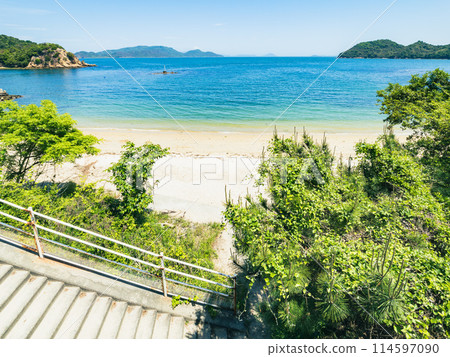 香川縣直島瀨戶內海的藍色大海，大自然 114597090