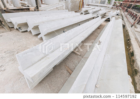 Precast concrete casting manufacturing plant, Cement products large construction site yard business industry. Precast concrete casting manufacturing plant, Cement products large construction site yard business industry. 114597192