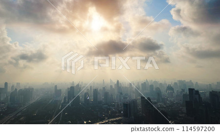 brightness heaven sky sun light rays above city metro building morning day landscape wide panoramic for banner background brightness heaven sky sun light rays above city metro building morning day landscape wide panoramic for banner background 114597200