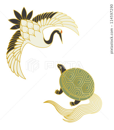 Crane and turtle illustration material set Vector Respect for the Aged Day Health Longevity White background 114597290