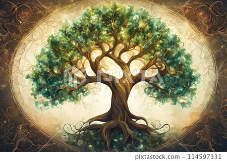 Beautiful tree of life, sacred symbol. Individuality, prosperity and growth concept. Digital art Beautiful tree of life, sacred symbol. Individuality, prosperity and growth concept. Digital art 114597331