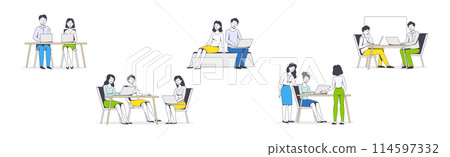 Successful Team with Man and Woman Office Employee Working Together Vector Illustration Set Successful Team with Man and Woman Office Employee Working Together Vector Illustration Set 114597332