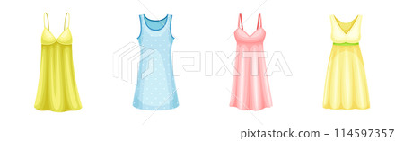 Sleepwear and Pajamas Fashion Home Cozy Clothes Vector Set 114597357