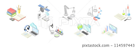STEM Education and Science Object and Equipment Isometric Vector Set STEM Education and Science Object and Equipment Isometric Vector Set 114597443
