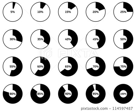 Vector illustration set of pie charts with various percentages Vector illustration set of pie charts with various percentages 114597487