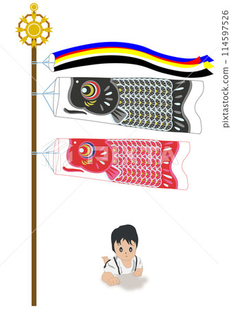 一對夫婦帶著鯉魚旗、風向袋和一個嬰兒在水中滑行 一對夫婦帶著鯉魚旗、風向袋和一個嬰兒在水中滑行 114597526