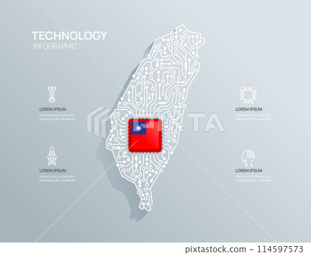 Circuit chip board semiconductor technology infographic. infograph circuit board Taiwan map shape concept background. Vector illustration. Circuit chip board semiconductor technology infographic. infograph circuit board Taiwan map shape concept background. Vector illustration. 114597573