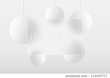 Glass morphism landing page. Banner template with white spheres. 114597771