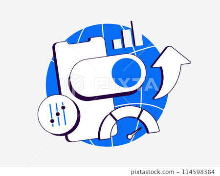 Speed Up The Internet Connection. Manage advanced network settings on mobile phone. Website performance optimization. Web browser with speedometer indicator, user experience score isolated vector icon Speed Up The Internet Connection. Manage advanced network settings on mobile phone. Website performance optimization. Web browser with speedometer indicator, user experience score isolated vector icon 114598384