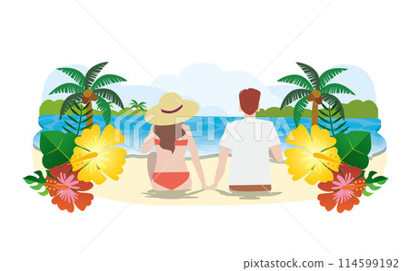 夏天和愛人一起去海裡游泳插畫 114599192