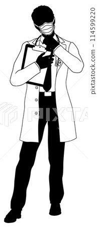Doctor Man and Clipboard Medical Silhouette Person Doctor Man and Clipboard Medical Silhouette Person 114599220