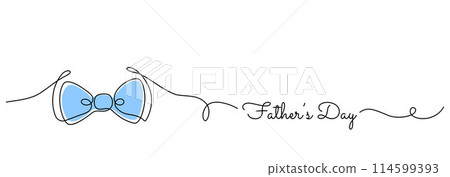 Father's Day one line art banner with a man blue bow tie abstract drawing and hand drawn style text  114599393