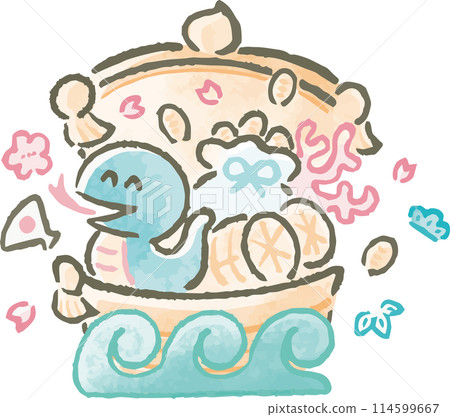 Year of the Snake Snake Snake New Year's card material New Year 2025 Treasure ship Watercolor Hand-drawn Cute Yurukawa Illustration material 114599667