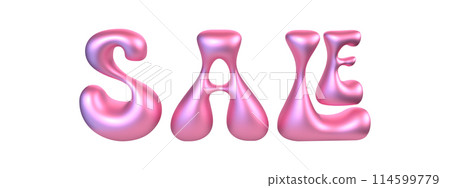 Shiny metallic pink font bubbly 3d text sale. typography. 3D balloon illustration. Glossy 3D vector off discount promotion isolated on the transparent background. 114599779