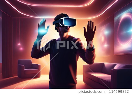 adult leaning using VR AR headset. adult leaning using VR AR headset. 114599822