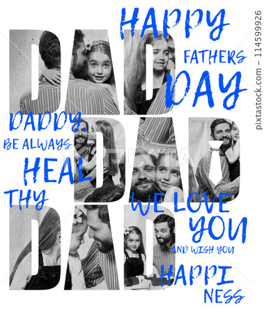 Moments of love. Tender and joyful moments between father and daughter. Celebrating holiday and greeting dad. Creative conceptual design. Happy Father Day Moments of love. Tender and joyful moments between father and daughter. Celebrating holiday and greeting dad. Creative conceptual design. Happy Father Day 114599926