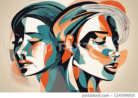 Abstract portrait of a Woman and A Man Contemporary fine art. Abstract portrait of a Woman and A Man Contemporary fine art. 114599950