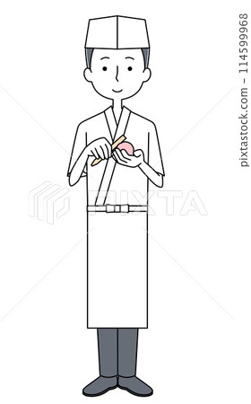 Illustration of a male Japanese confectioner 114599968