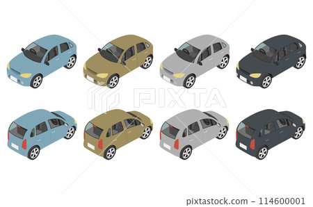 Isometric illustration: compact car set Isometric illustration: compact car set 114600001