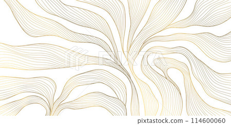 Vector gold wave on white background illustration, line luxury modern art. Wavy shape banner, premium wallpaper, elegant poster, curve texture. Japanese style. 114600060