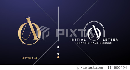 AO elegant monogram letter logo design. luxury gold letters with silver color isolated backgrounds for company and business, branding ads campaigns, letterpress, embroidery, cover invitations envelope AO elegant monogram letter logo design. luxury gold letters with silver color isolated backgrounds for company and business, branding ads campaigns, letterpress, embroidery, cover invitations envelope 114600494