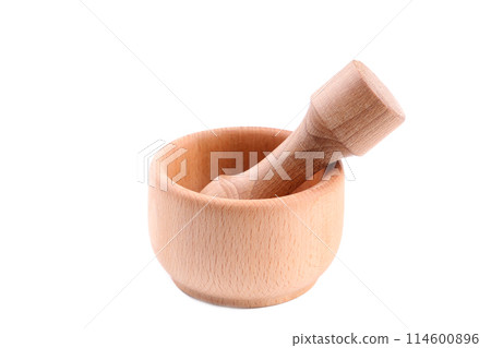 Wooden bowl isolated on a white background 114600896