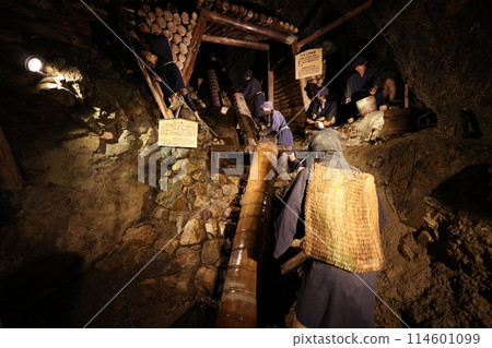 Drainage work in the Sado Gold Mine is done by hand Drainage work in the Sado Gold Mine is done by hand 114601099