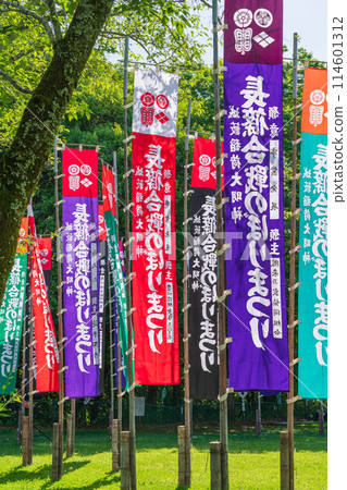 Colorful flags at the Nagashino Battle Flag Festival (Shinshiro City, Aichi Prefecture) Colorful flags at the Nagashino Battle Flag Festival (Shinshiro City, Aichi Prefecture) 114601312
