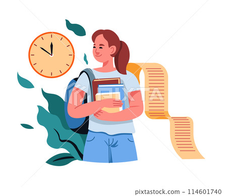 Student Holding Books with Clock Student Holding Books with Clock 114601740