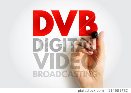 DVB Digital Video Broadcasting - set of international open standards for digital television, acronym text concept background 114601782