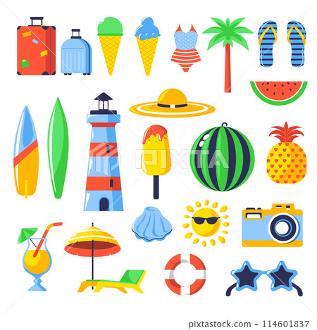 Summer vacation icons set 114601837
