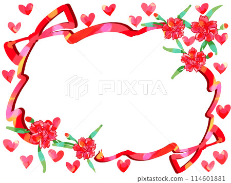 Red heart, carnation and ribbon Red heart, carnation and ribbon 114601881