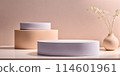 Minimalistic podium in bright blue pastel colors designed for product presentation 114601961