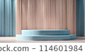 Minimalistic podium in bright blue pastel colors designed for product presentation 114601984
