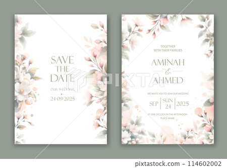 Wedding Invitation with delicate watercolor buds and leaves of jasmine. 114602002