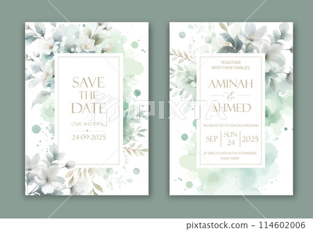 Wedding Invitation with delicate watercolor buds and leaves of jasmine. 114602006