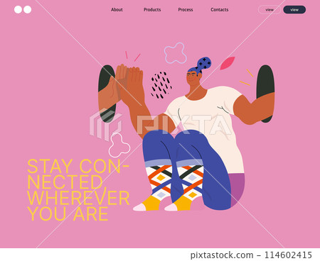 Life Unframed: Self-clapping -modern flat vector concept illustration of a man giving 5 to himself. Metaphor of unpredictability, imagination, whimsy, cycle of existence, play, growth and discovery 114602415