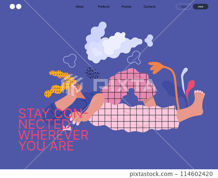 Life Unframed: Cloud dreamer -modern flat vector concept illustration of a girl watching clouds. Metaphor of unpredictability, imagination, whimsy, cycle of existence, play, growth and discovery Life Unframed: Cloud dreamer -modern flat vector concept illustration of a girl watching clouds. Metaphor of unpredictability, imagination, whimsy, cycle of existence, play, growth and discovery 114602420
