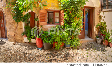 Courtyard in Rhodes, Greece 114602449