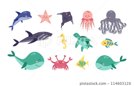 Set of sea cartoon animals Set of sea cartoon animals 114603128