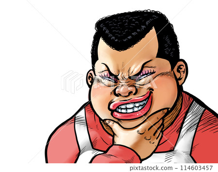 Illustration of an older woman grinning with her hand on her chin Illustration of an older woman grinning with her hand on her chin 114603457