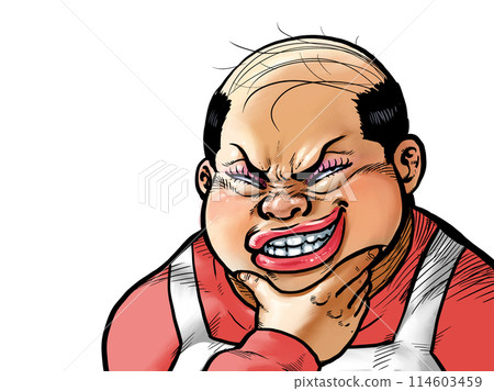 一位老婦人用手托著下巴微笑的插圖 114603459