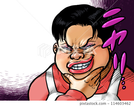 一位老婦人用手托著下巴微笑的插圖 114603462