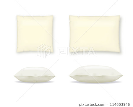 Square, rectangular and bolster pillow. Pillow mockup in front view. Design element for spa, brands and salons. Vector Square, rectangular and bolster pillow. Pillow mockup in front view. Design element for spa, brands and salons. Vector 114603546